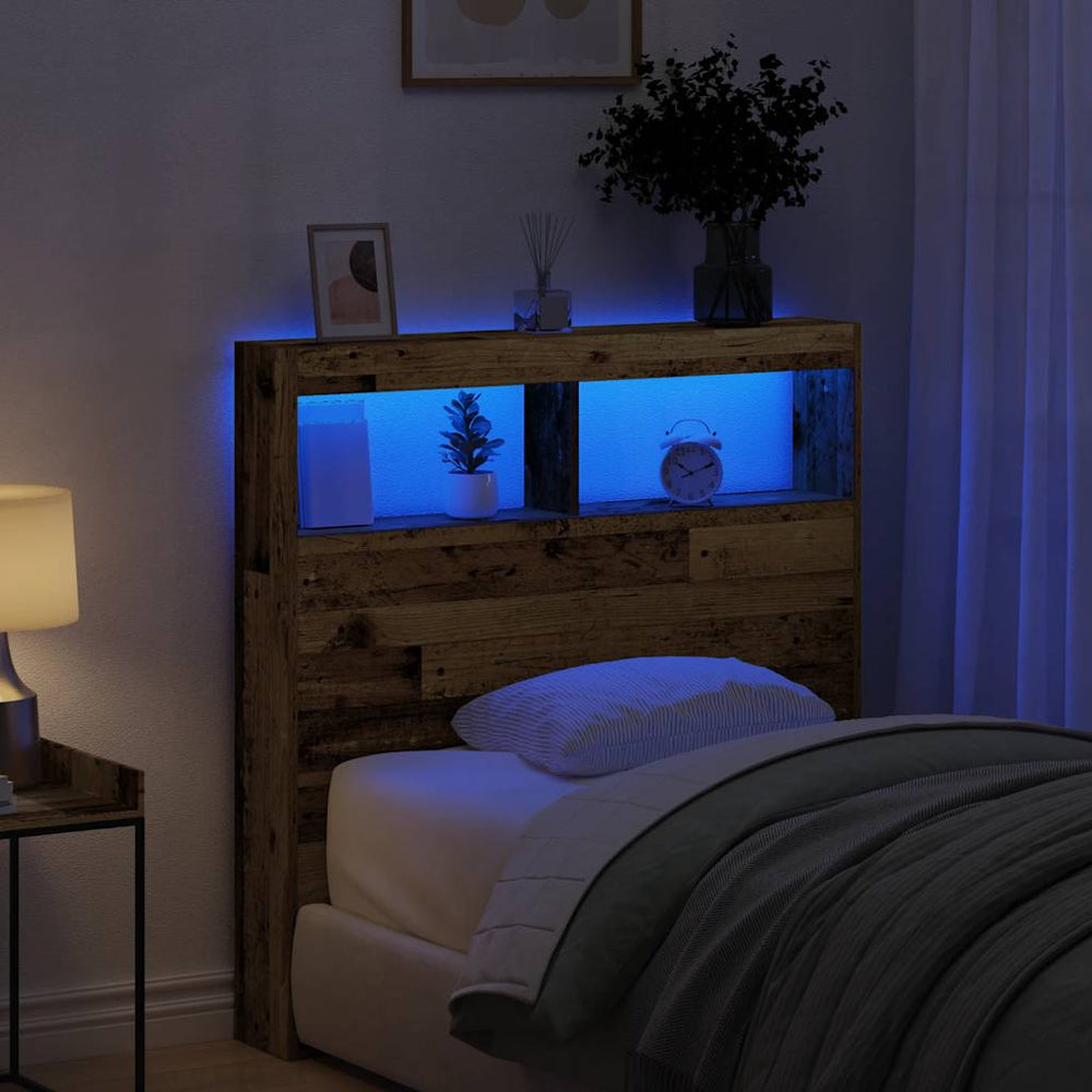 LED Kopfteil mit Ablagen Altholz-Optik 100 cm