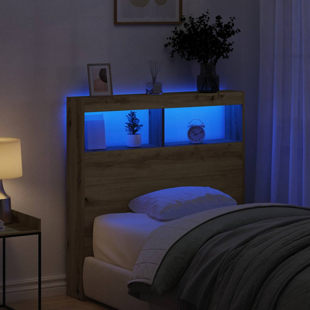 LED Kopfteil mit Ablagen Eiche 100cm