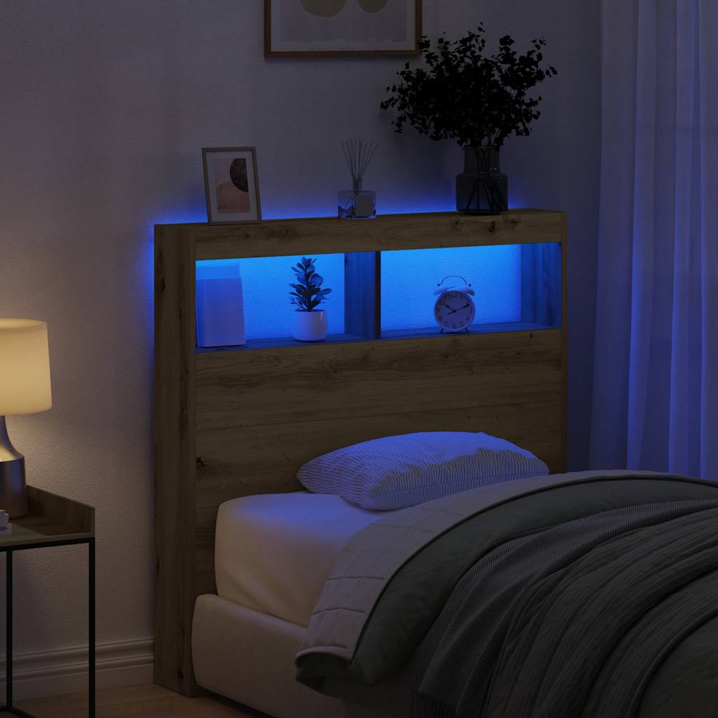 LED Kopfteil mit Ablagen Eiche 100cm