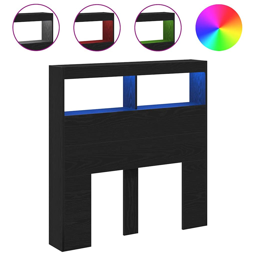 LED Kopfteil mit Ablagen, Schwarz Eiche, 100 cm
