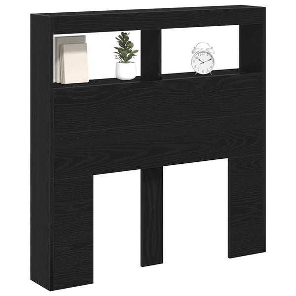 LED Kopfteil mit Ablagen, Schwarz Eiche, 100 cm