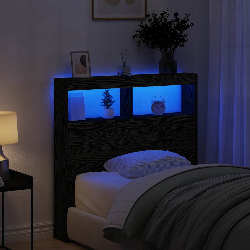 LED Kopfteil mit Ablagen, Schwarz Eiche, 100 cm