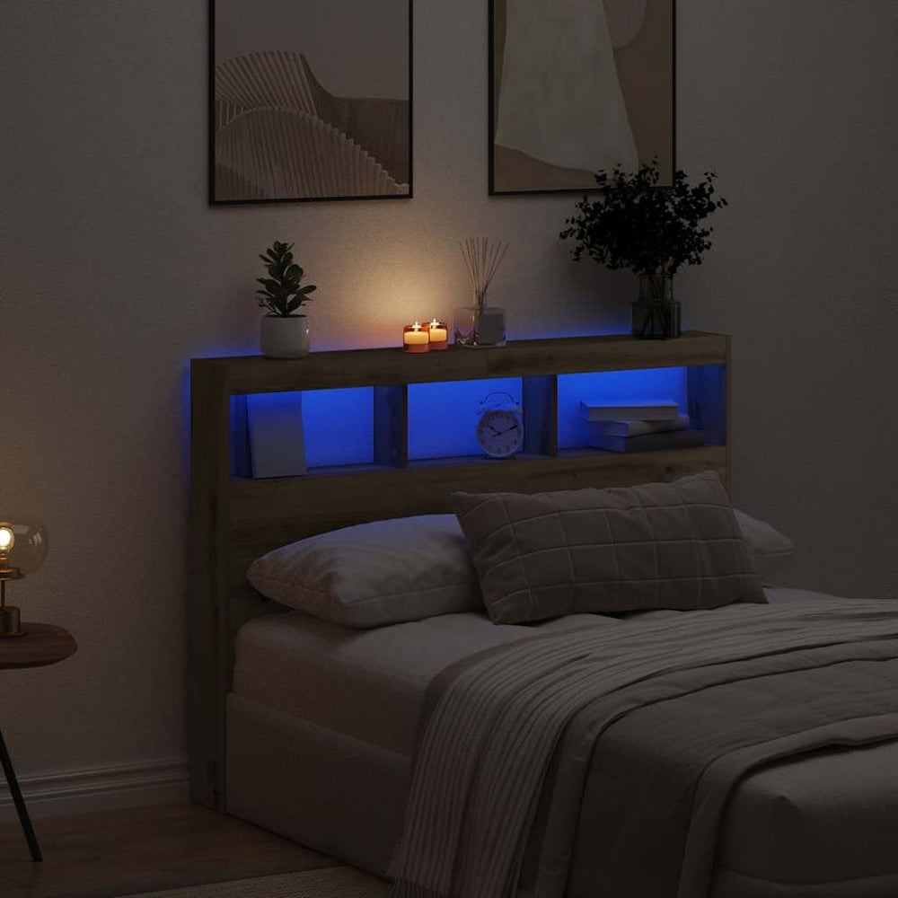 LED Kopfteil mit Ablagen Eiche 140 cm