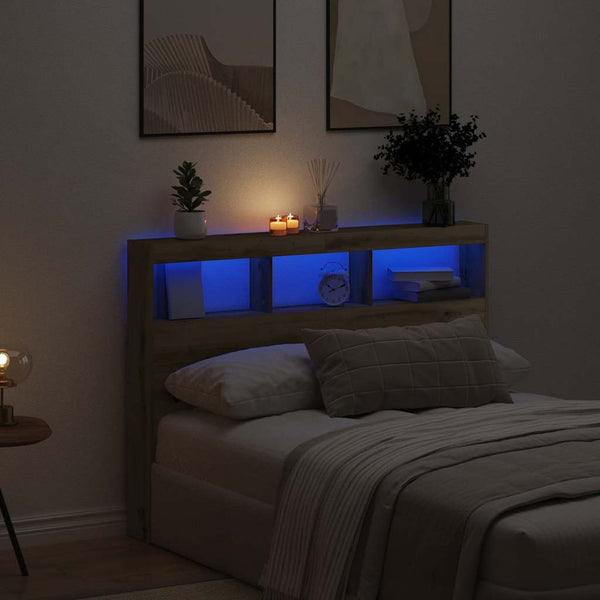 LED Kopfteil mit Ablagen Eiche 140 cm