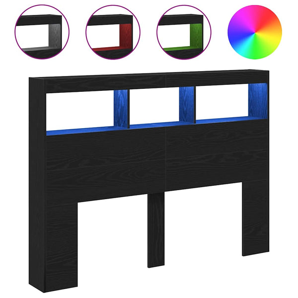 LED Kopfteil 140 cm Schwarz Eiche mit Ablagen