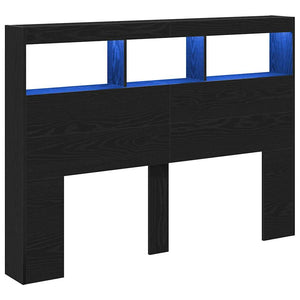 LED Kopfteil 140 cm Schwarz Eiche mit Ablagen