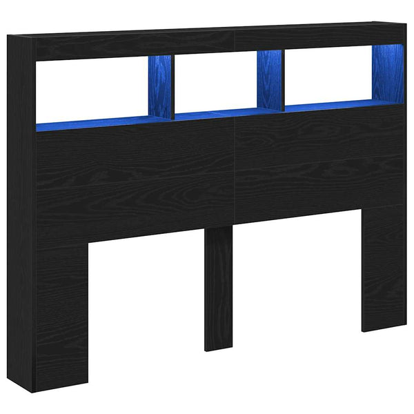 LED Kopfteil 140 cm Schwarz Eiche mit Ablagen