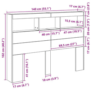 LED Kopfteil 140 cm Schwarz Eiche mit Ablagen