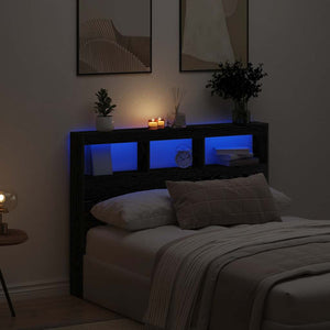 LED Kopfteil 140 cm Schwarz Eiche mit Ablagen