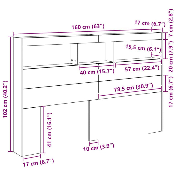 LED Kopfteil mit Ablagen Altholz 160 cm