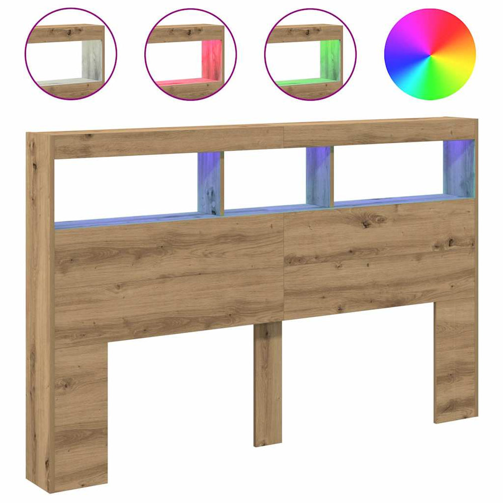LED Kopfteil mit Ablagen Eiche 160cm