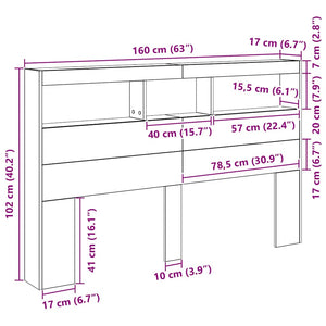 LED Kopfteil mit Ablagen Eiche 160cm