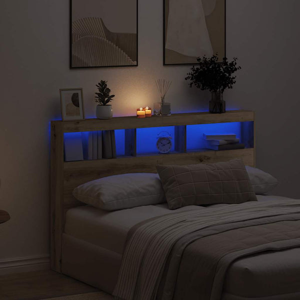 LED Kopfteil mit Ablagen Eiche 160cm