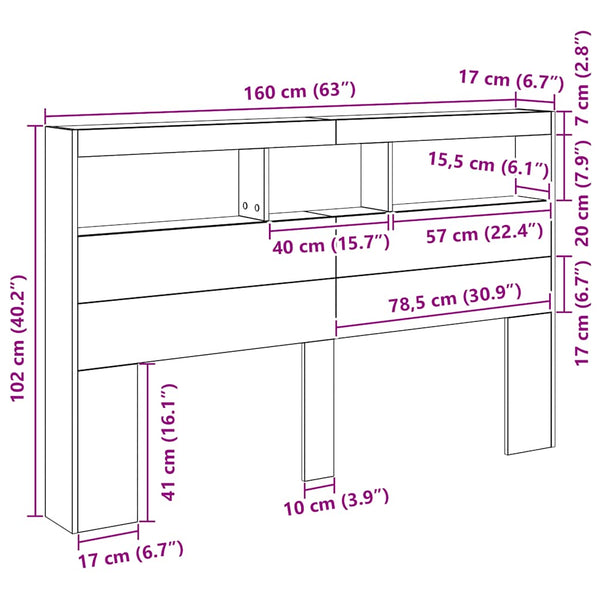 LED Kopfteil mit Ablagen, Eichen-Optik 160 cm