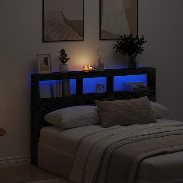 LED Kopfteil mit Ablagen, Eichen-Optik 160 cm