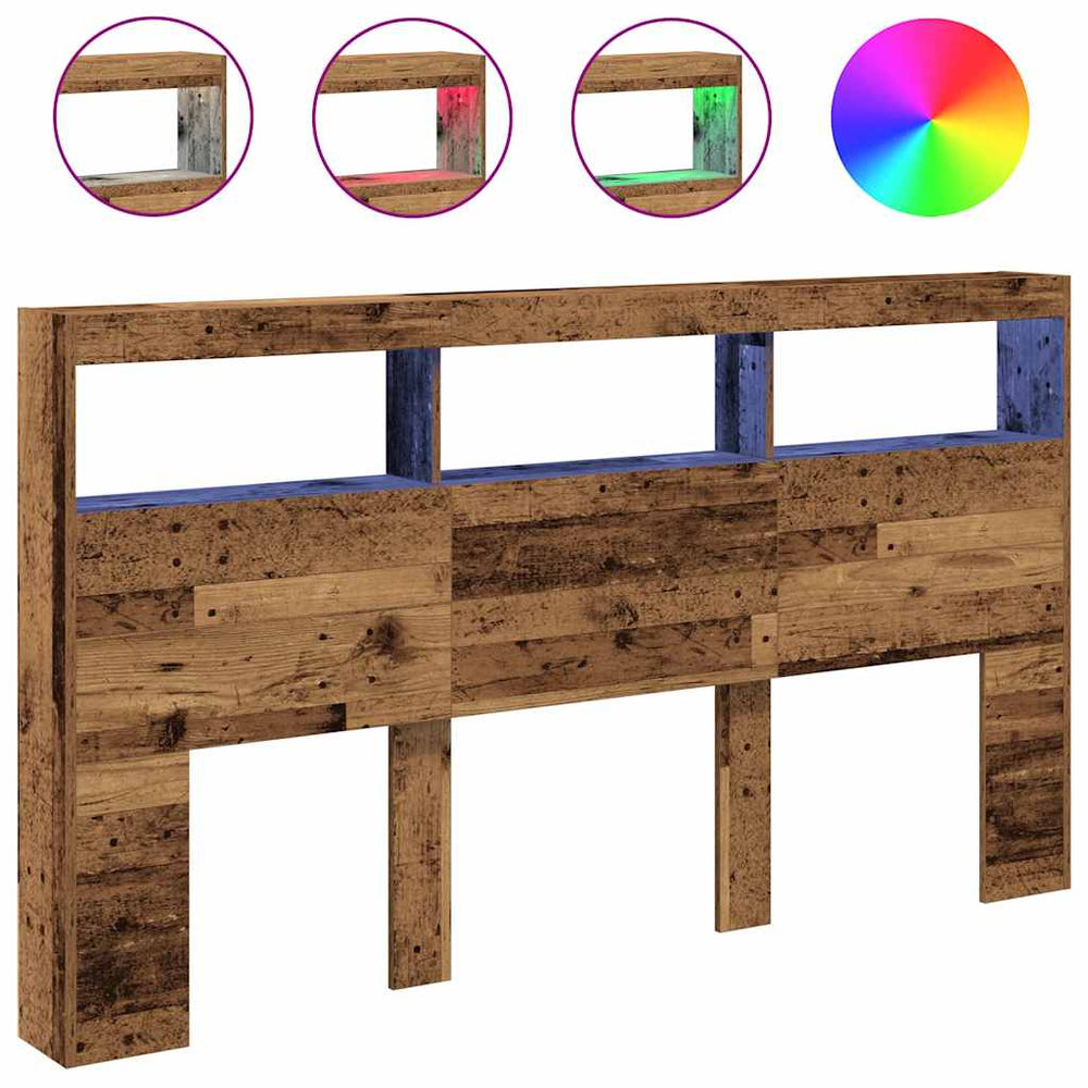 LED Kopfteil mit Ablagen, Altholz-Optik, 180 cm