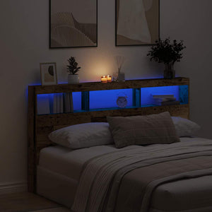 LED Kopfteil mit Ablagen, Altholz-Optik, 180 cm