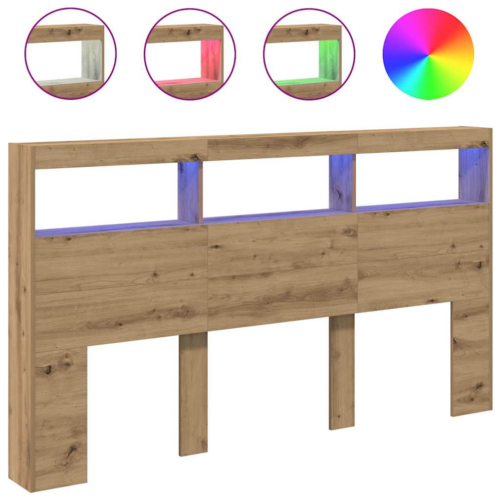 LED Kopfteil mit Ablagen Eiche 180 cm