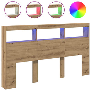 LED Kopfteil mit Ablagen Eiche 180 cm