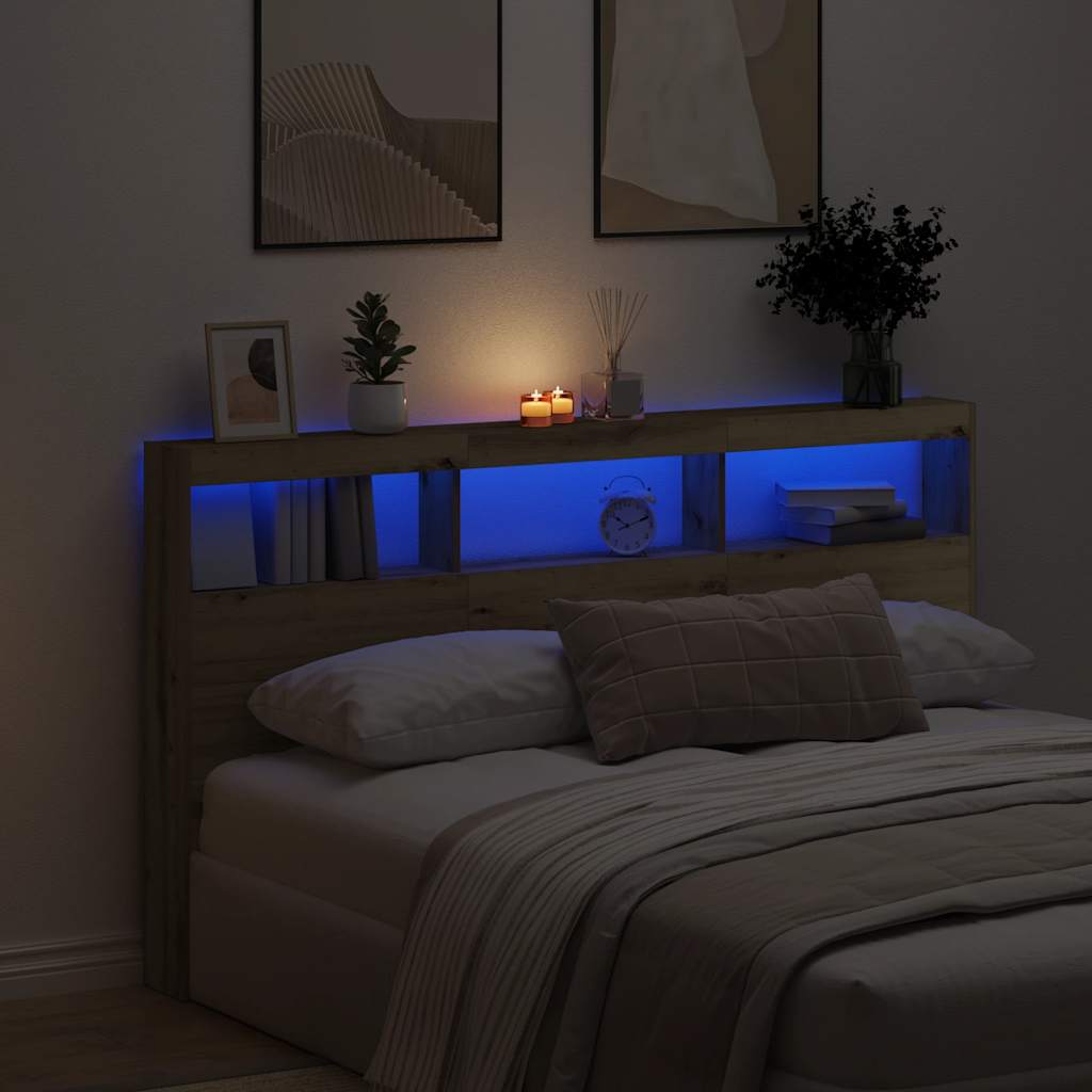 LED Kopfteil mit Ablagen Eiche 180 cm