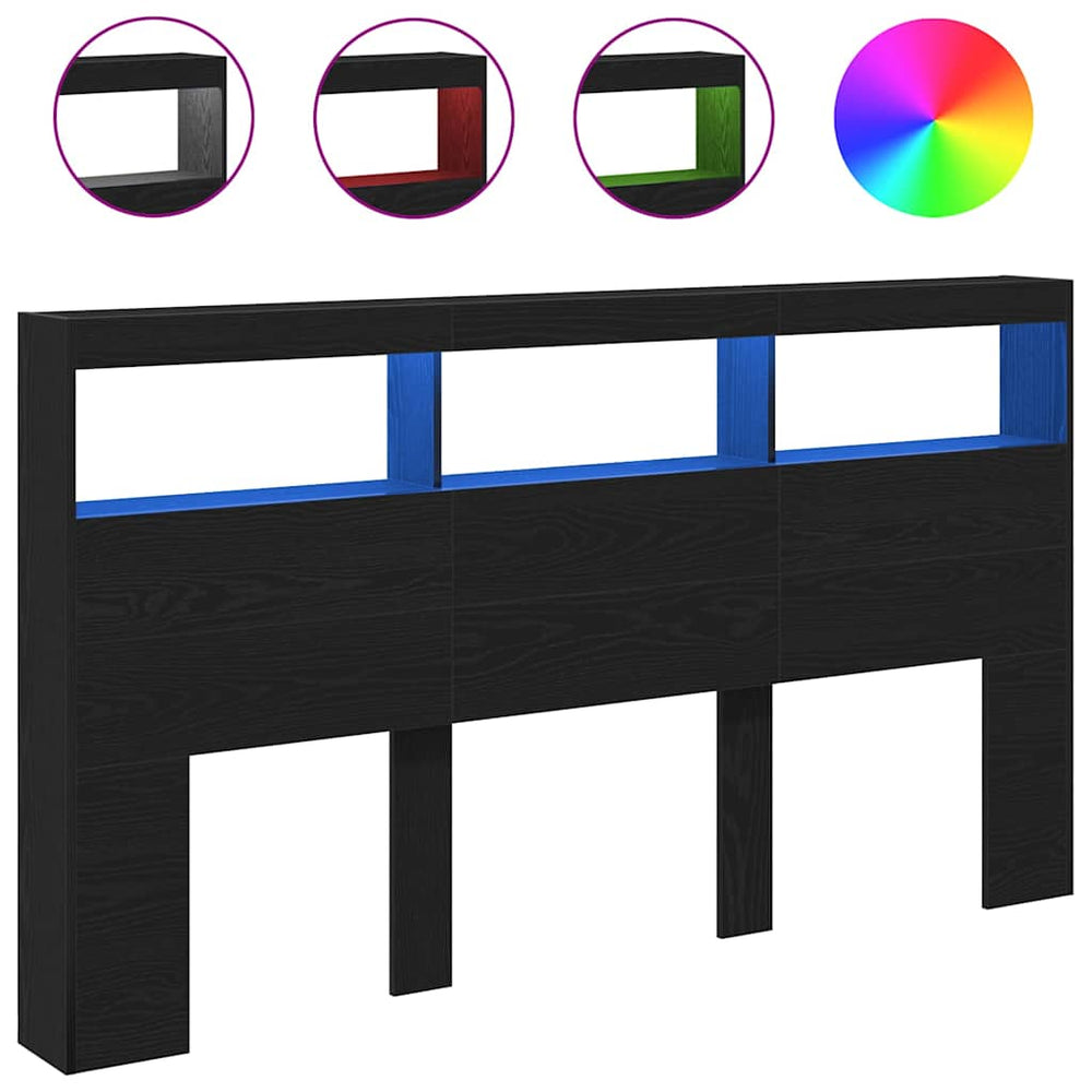 LED Kopfteil mit Ablagen Schwarz Eiche 180 cm