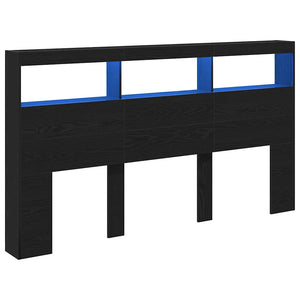 LED Kopfteil mit Ablagen Schwarz Eiche 180 cm