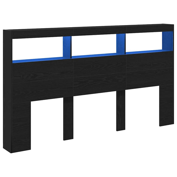LED Kopfteil mit Ablagen Schwarz Eiche 180 cm