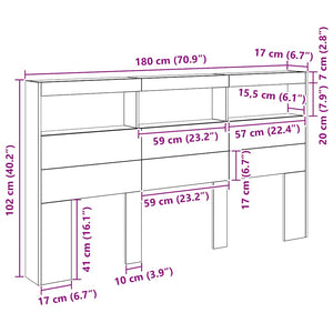 LED Kopfteil mit Ablagen Schwarz Eiche 180 cm
