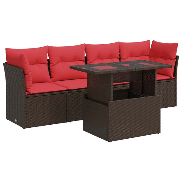 5-tlg. Garten Sofagarnitur Braun Poly Rattan