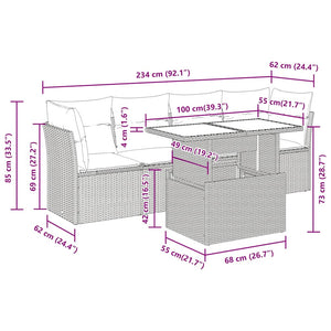 5-tlg. Garten Sofagarnitur Braun Poly Rattan