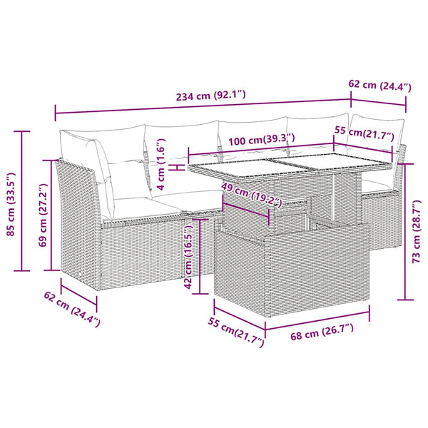 5-tlg. Garten Sofagarnitur Braun Poly Rattan