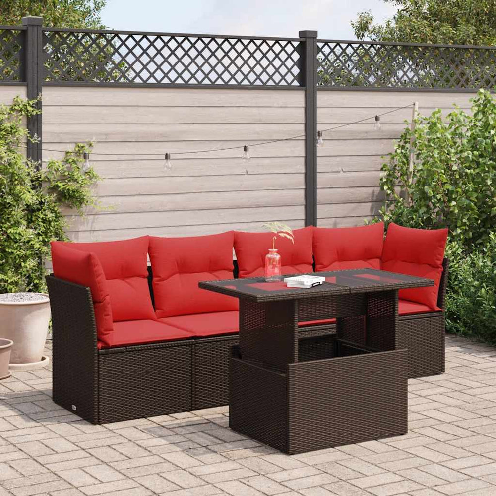 vidaXL Ensemble de canapés de jardin 5 pcs avec coussins marron résine tressée acacia