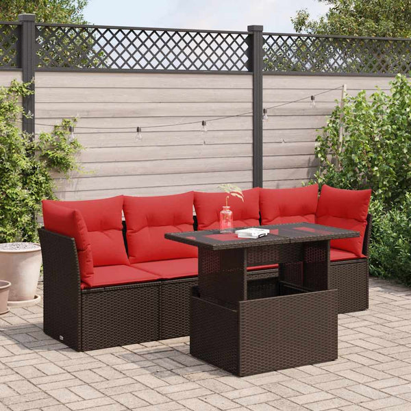 5-tlg. Garten Sofagarnitur Braun Poly Rattan