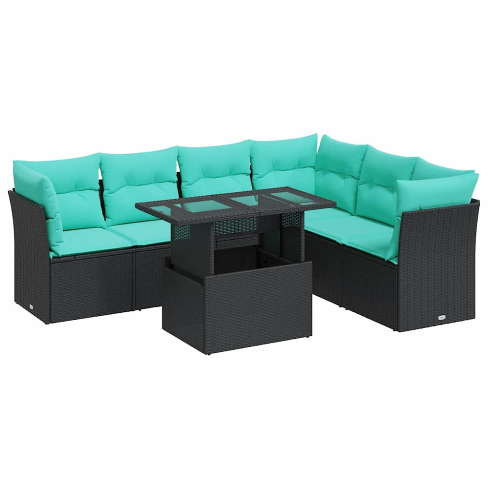 vidaXL Salon de jardin 7 pcs avec coussins résine tressée noir acacia