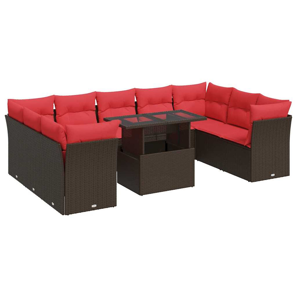 10-teilige Garten Sofagarnitur Braun Poly Rattan