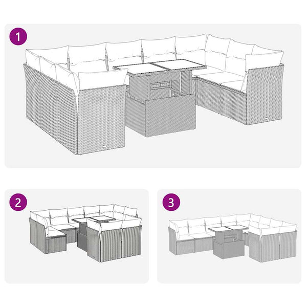 10-teilige Garten Sofagarnitur Braun Poly Rattan