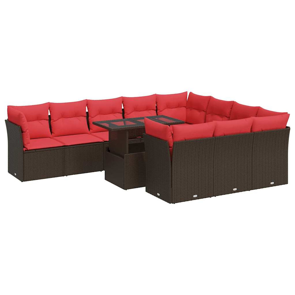11-tlg. Garten Sofagarnitur Braun Poly Rattan Akazie