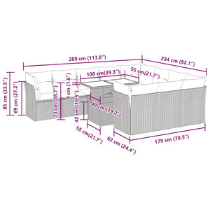 11-tlg. Garten Sofagarnitur Braun Poly Rattan Akazie