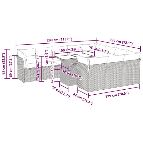 11-tlg. Garten Sofagarnitur Braun Poly Rattan Akazie