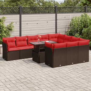 11-tlg. Garten Sofagarnitur Braun Poly Rattan Akazie