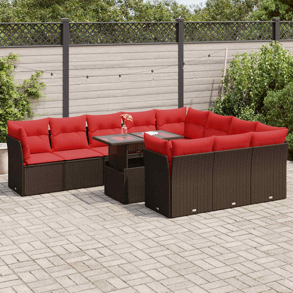 11-tlg. Garten Sofagarnitur Braun Poly Rattan Akazie
