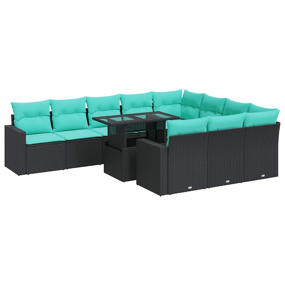 11-teilige Garten Sofagarnitur Schwarz Poly Rattan Akazie