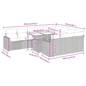11-teilige Garten Sofagarnitur Schwarz Poly Rattan Akazie