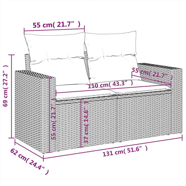 11-teilige Garten Sofagarnitur Schwarz Poly Rattan Akazie