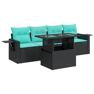 5-teilige Garten Sofagarnitur Schwarz Poly Rattan