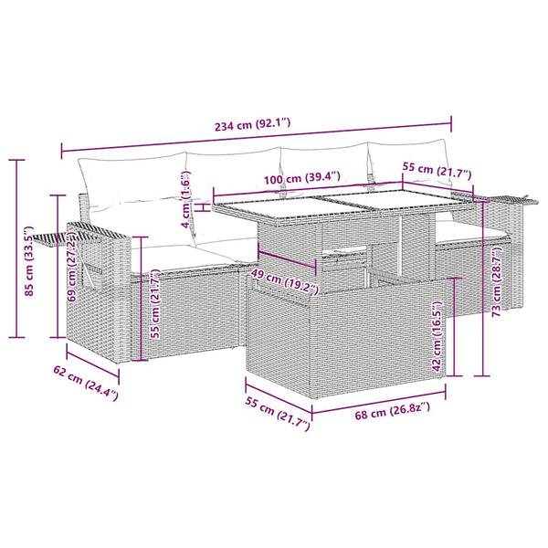 5-teilige Garten Sofagarnitur Schwarz Poly Rattan