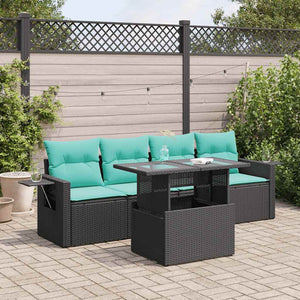 5-teilige Garten Sofagarnitur Schwarz Poly Rattan