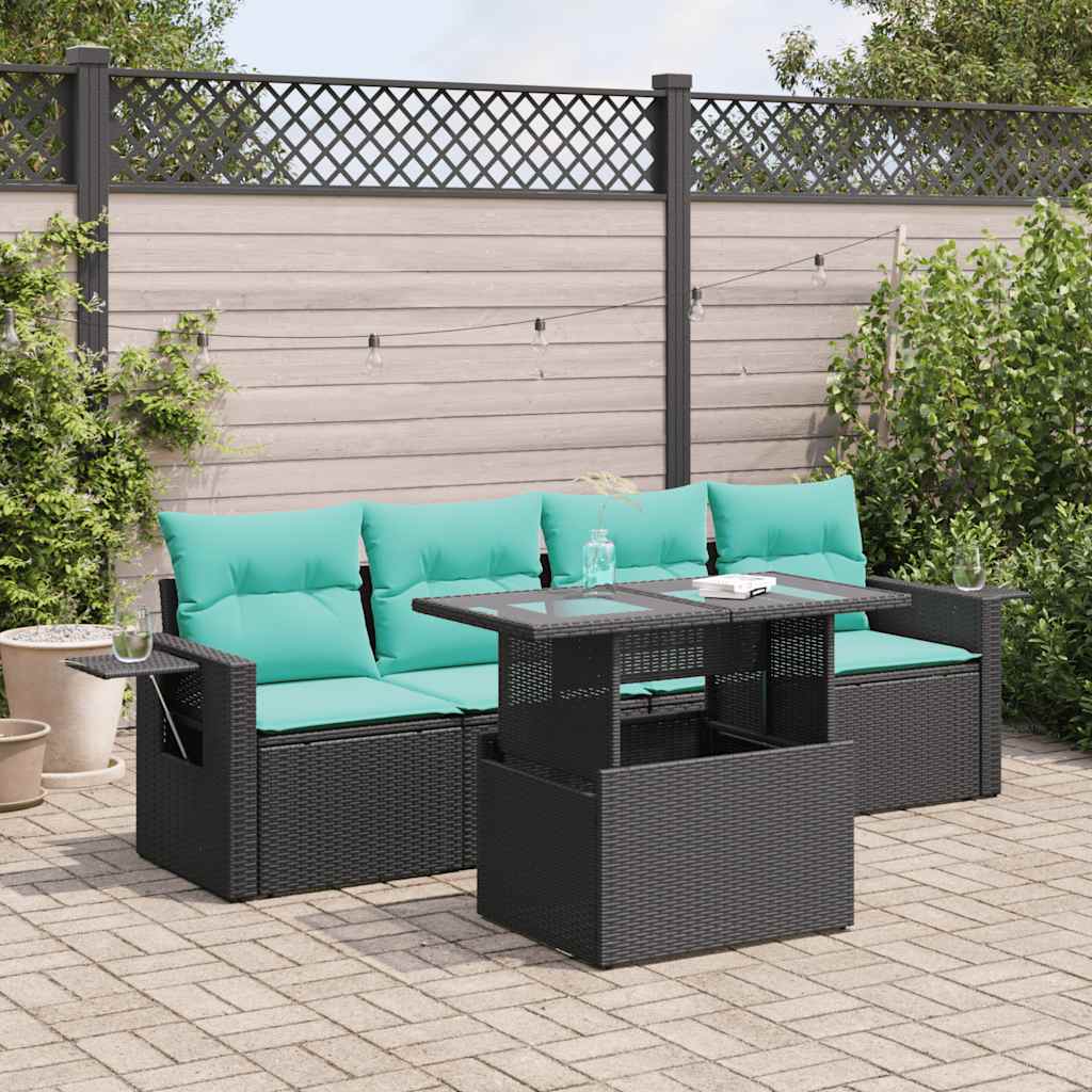 5-teilige Garten Sofagarnitur Schwarz Poly Rattan