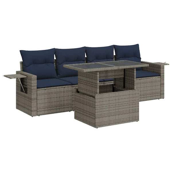 5-tlg. Garten Sofagarnitur Grau Poly Rattan