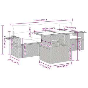5-tlg. Garten Sofagarnitur Grau Poly Rattan